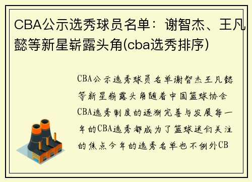 CBA公示选秀球员名单：谢智杰、王凡懿等新星崭露头角(cba选秀排序)